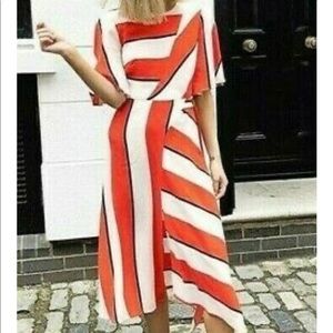 Top shop short sleeve striped asymmetric hem dress size 2